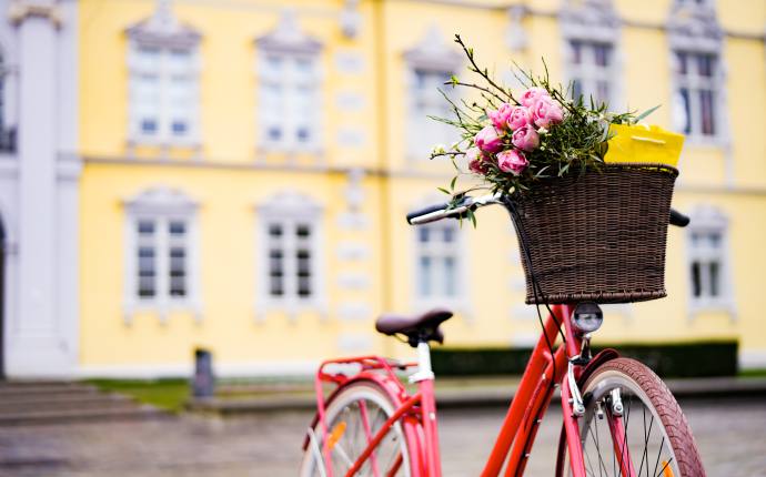 Rotes Fahrrad vor dem Oldenburger Schloss.