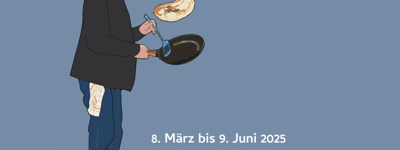 Gezeichneter Horst Janssen mit Bratpfanne