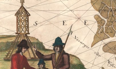 Navigationsgeräte und Bake. Aus der Elbmündungskarte von Zimmermann u. Hasenbanck, 1721. Navigationsgeräte und Bake. Aus der Elbmündungskarte von Zimmermann u. Hasenbanck, 1721.