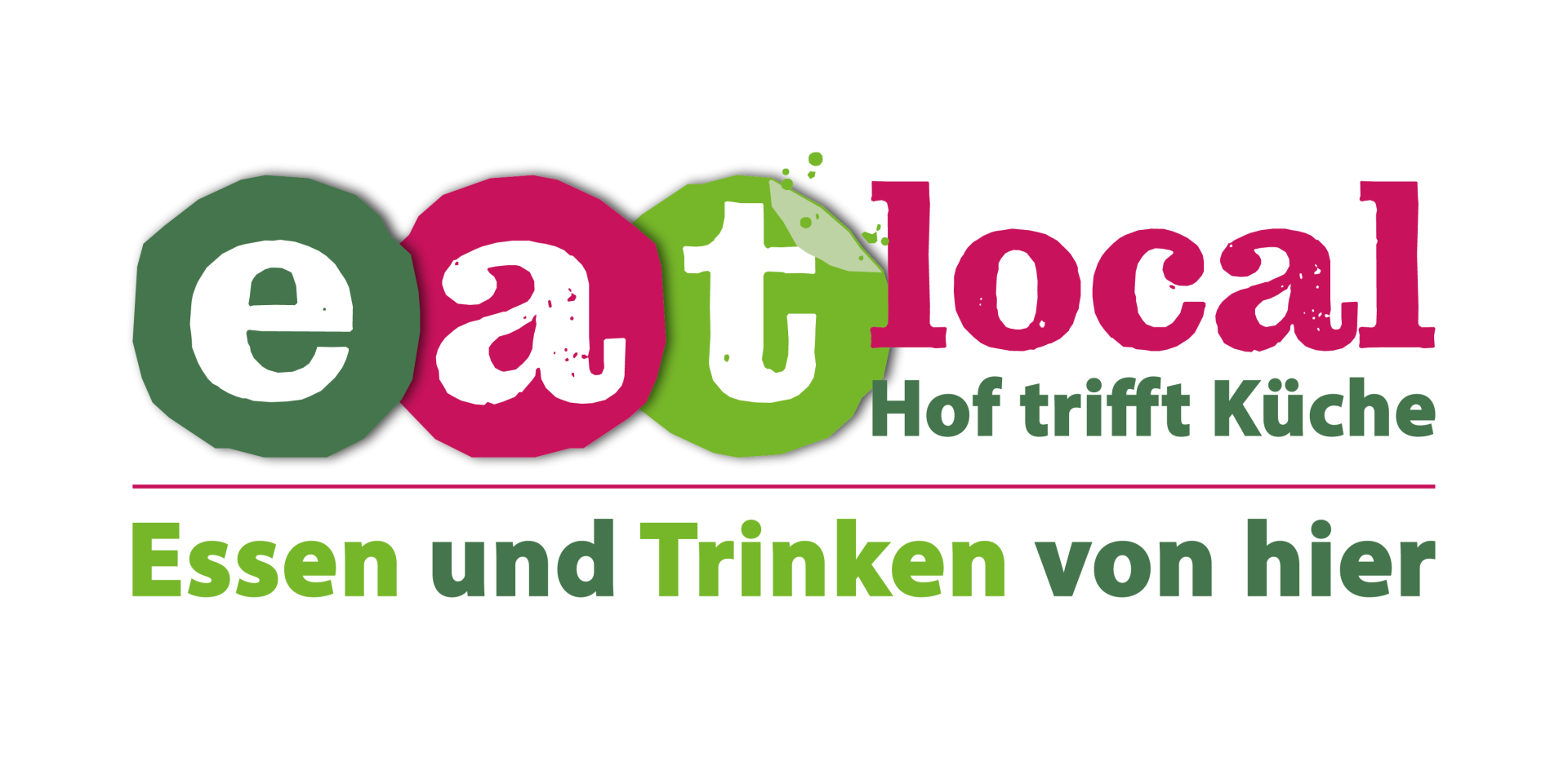 Logo der eat local Veranstaltung. Es enthält den Titel "eat local - Hof trifft Küche. Essen und Trinken von hier Logo der eat local Veranstaltung. Es enthält den Titel "eat local - Hof trifft Küche. Essen und Trinken von hier