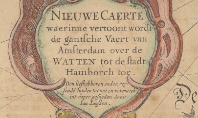 Titelkartusche der Karte „Fahrt von Amsterdam nach Hamburg über die Watten“ Titelkartusche der Karte „Fahrt von Amsterdam nach Hamburg über die Watten“