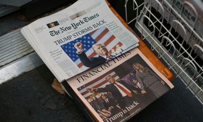 Ein Bild von der New York Times mit einem Bild von Trump drauf.