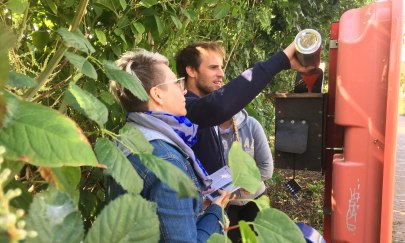 GeoCacher heben einen der fünfzehn Klimaschätze.
