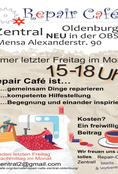 Termin: letzter Freitag im Monat | Zeit: 15:00 – 18:00 UhrDas Repair Café Zentral leistet seinen wunderbaren Beitrag zur Ressourcenschonung. Termin: letzter Freitag im Monat | Zeit: 15:00 – 18:00 UhrDas Repair Café Zentral leistet seinen wunderbaren Beitrag zur Ressourcenschonung.