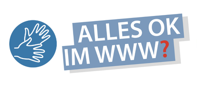 Das Symbol zur Dolmetschung in Geb&auml;rdensprache neben dem Logo von "Alles OK im WWW?".
