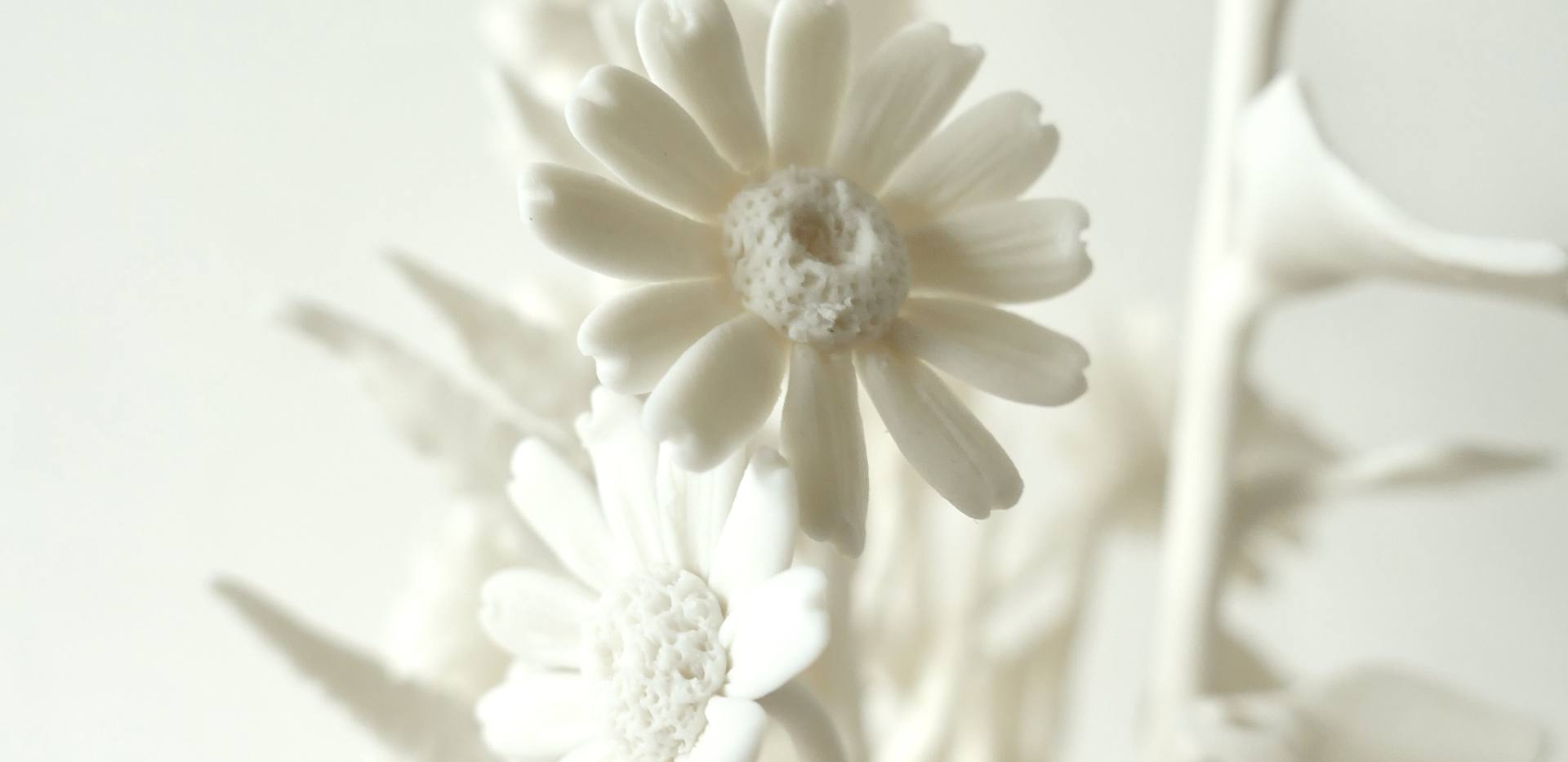 Abgebildet sind zarte Bl&uuml;ten aus Porzellan.