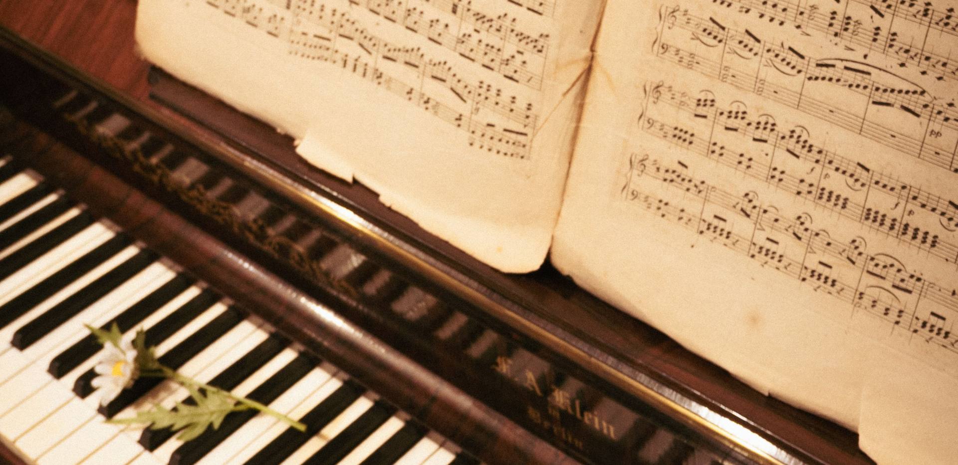 Altes Klavier mit klassischen Noten in einem Berliner Museum, mit Blumen geschmückt. Foto: Ivan Grimaldi/Pexels Altes Klavier mit klassischen Noten in einem Berliner Museum, mit Blumen geschmückt. Foto: Ivan Grimaldi/Pexels