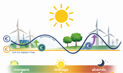 Grafik zur Veranschaulichung schwankender Energiepreise über Tagesverlauf. Grafik: KI-generiert durch die Stadt Oldenburg Grafik zur Veranschaulichung schwankender Energiepreise über Tagesverlauf. Grafik: KI-generiert durch die Stadt Oldenburg
