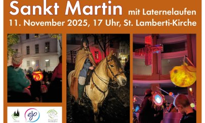 Plakat mit Bildern vom Laternelaufen, St. Martin und Gottesdienst Plakat mit Bildern vom Laternelaufen, St. Martin und Gottesdienst
