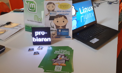 Werbung für die Installation von Linux in der Linux-Werkstatt Oldenburg. Flyer, Aufkleber, Laptop, Werbeaufsteller. Werbung für die Installation von Linux in der Linux-Werkstatt Oldenburg. Flyer, Aufkleber, Laptop, Werbeaufsteller.